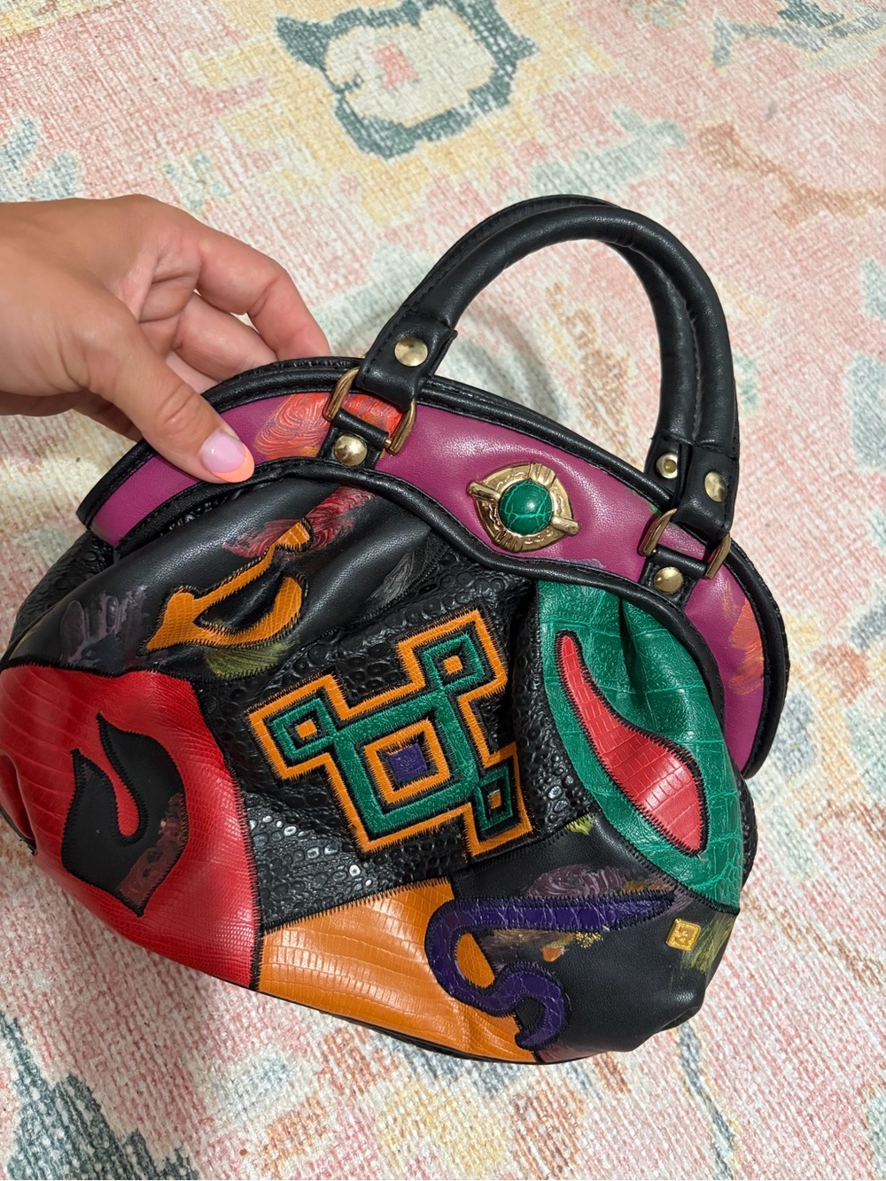 Multicolor Patchwork Leather Satchel - Women’s Statement Bag